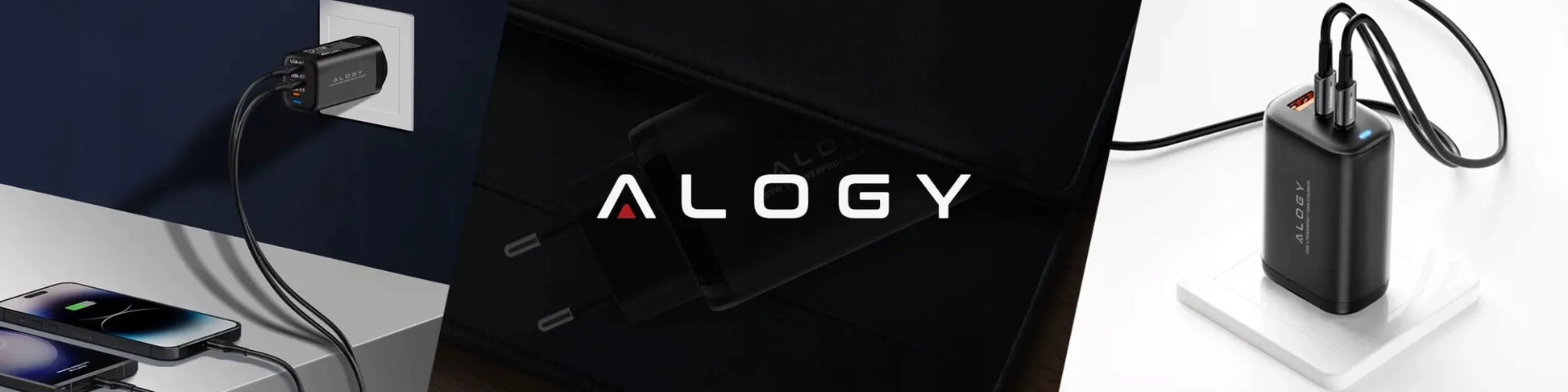 Alogy GaN3 65W tinklo įkroviklis, 2x USB-C + USB-A, PD ir QC