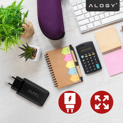 Alogy GaN3 65W tinklo įkroviklis, 2x USB-C + USB-A, PD ir QC
