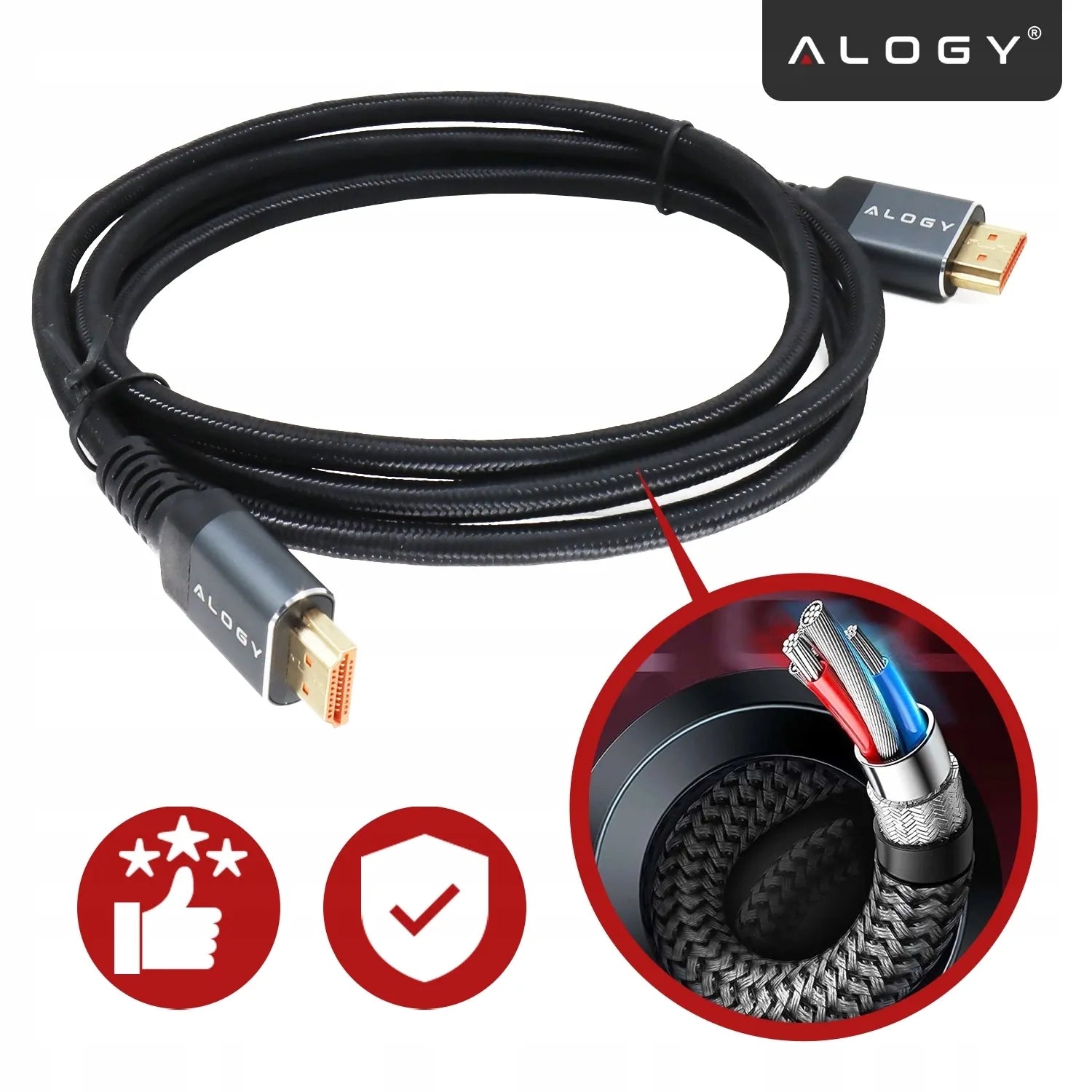 Alogy HDMI 2.1 laidas, itin spartus, 8K 4K eARC, PREMIUM, 10 m