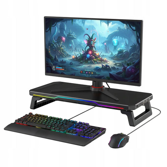 Alogy monitoriaus stovas su RGB apšvietimu, USB šakotuvu, 3× USB-A ir USB-C jungtimi