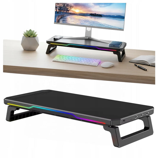 Alogy monitoriaus stovas su RGB apšvietimu, USB šakotuvu, 3× USB-A ir USB-C jungtimi