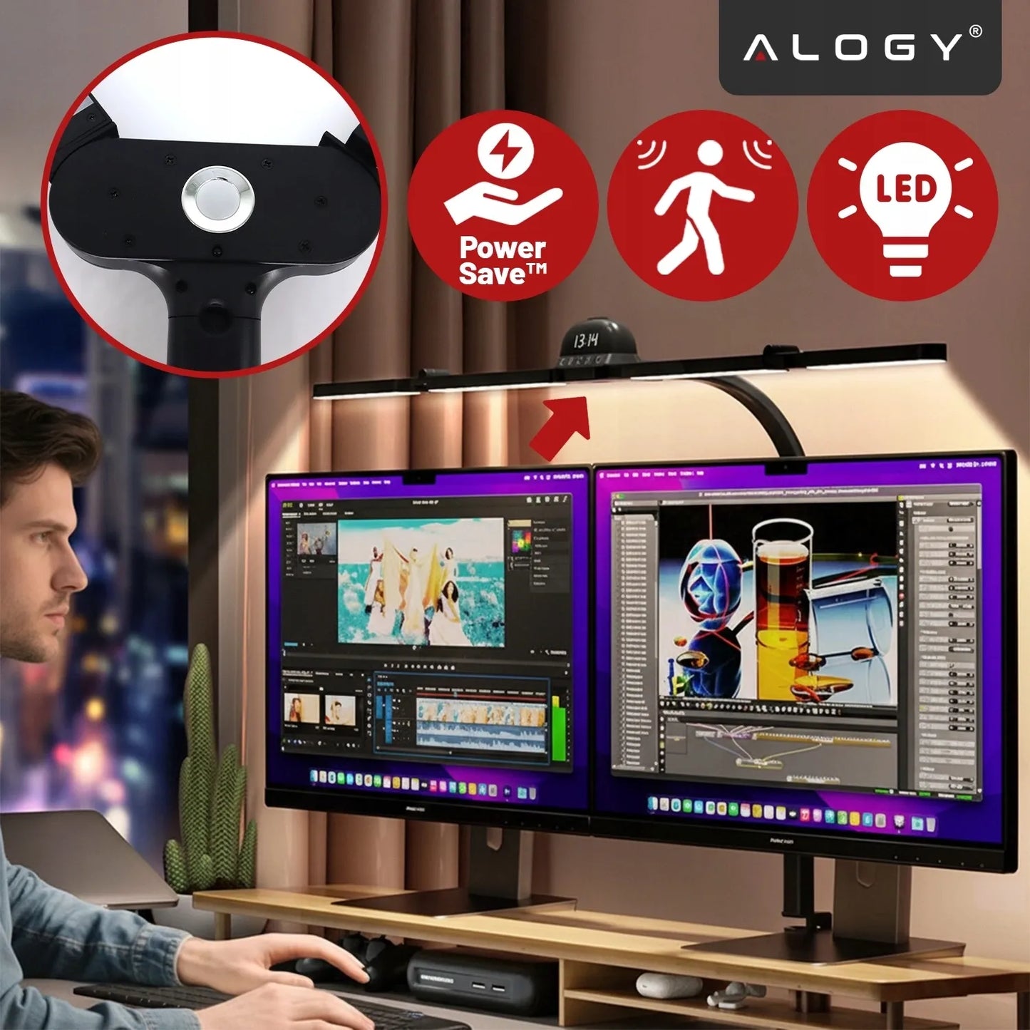 Alogy VisionBar™ LED stalinė lempa, bekontaktė, braižymo, su reguliuojamu ryškumu