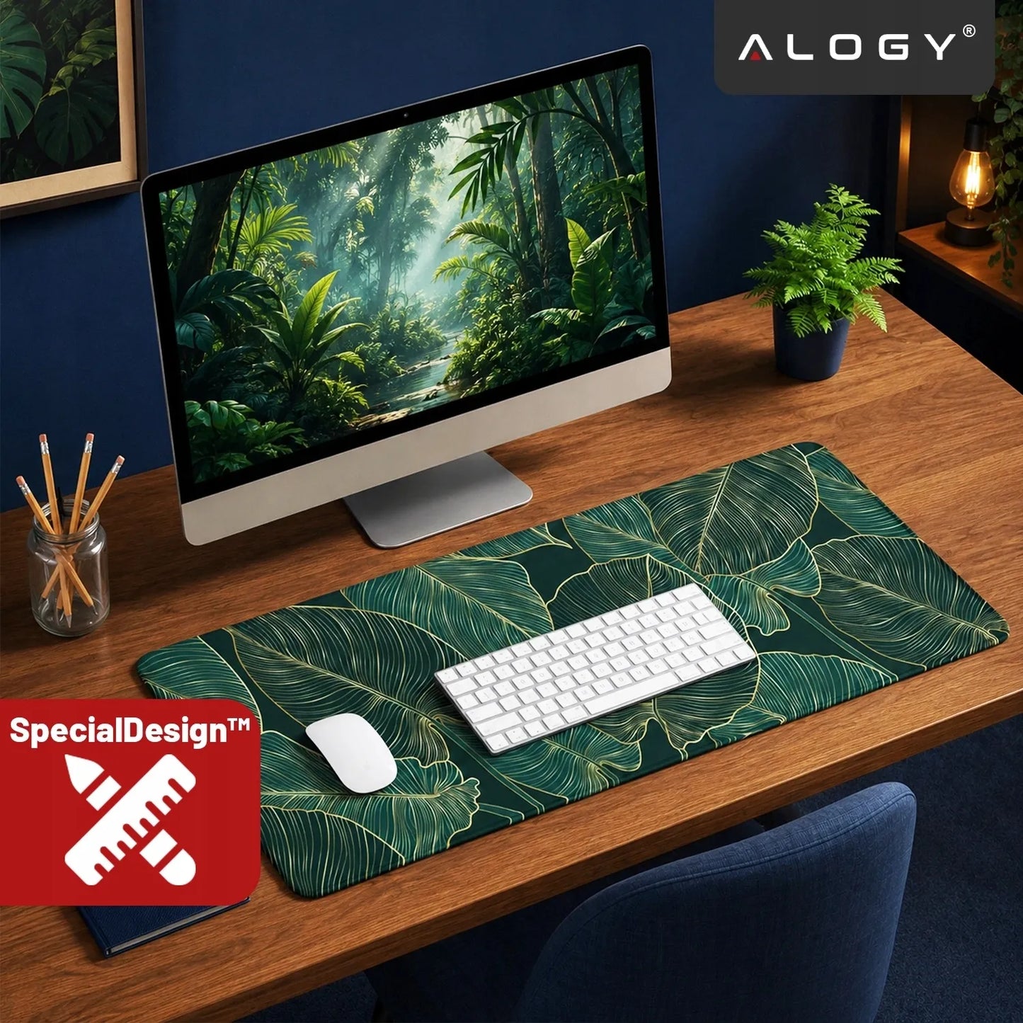 Alogy XL stalo kilimėlis pele ir klaviatūrai, neslystantis, 80x40 cm, Big Leaves
