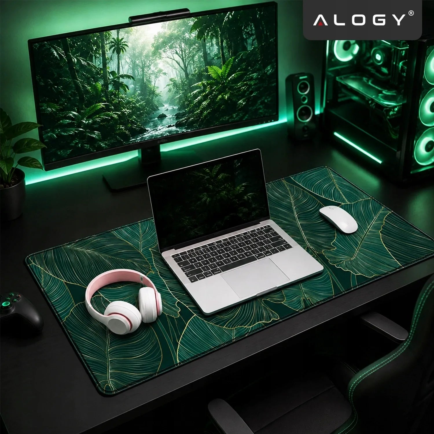 Alogy XL stalo kilimėlis pele ir klaviatūrai, neslystantis, 80x40 cm, Big Leaves
