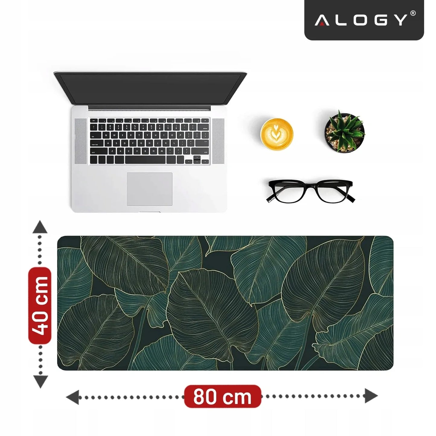 Alogy XL stalo kilimėlis pele ir klaviatūrai, neslystantis, 80x40 cm, Big Leaves
