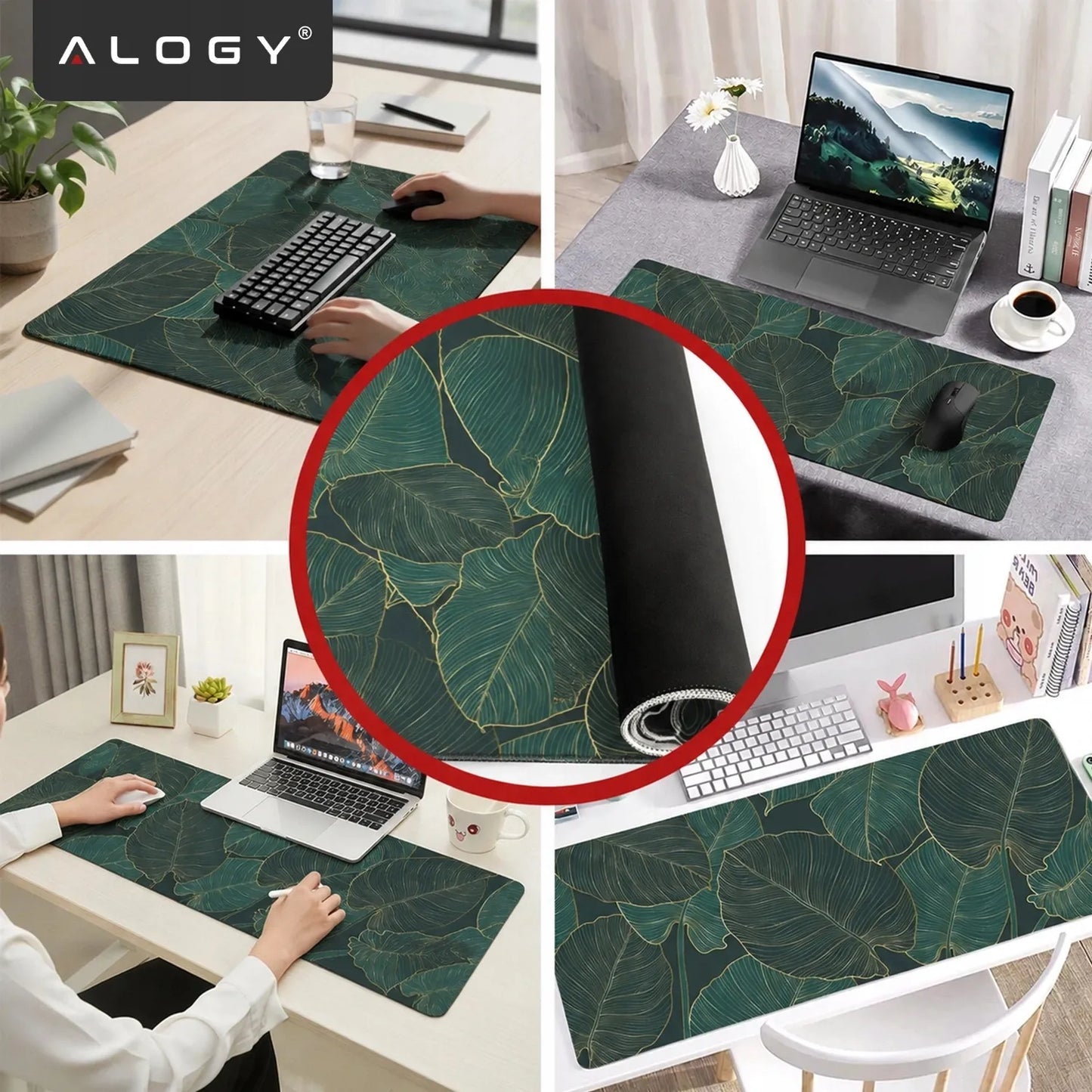 Alogy XL stalo kilimėlis pele ir klaviatūrai, neslystantis, 80x40 cm, Big Leaves