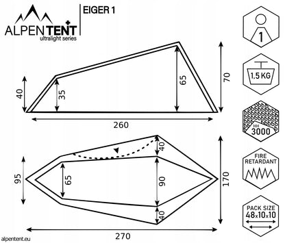 AlpenTent EIGER 1 vienvietė palapinė, ultralengva, 1,5 kg