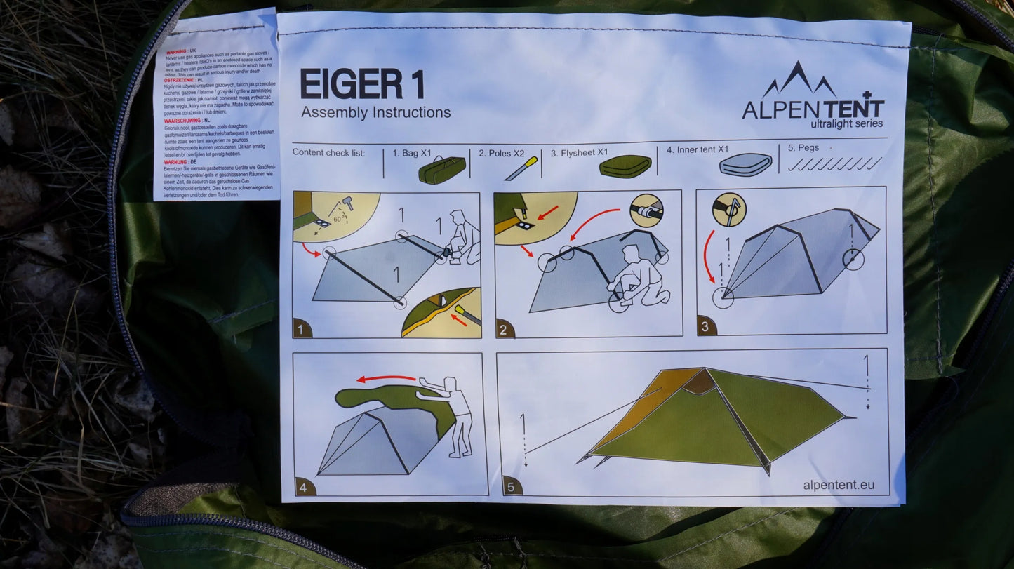 AlpenTent EIGER 1 vienvietė palapinė, ultralengva, 1,5 kg