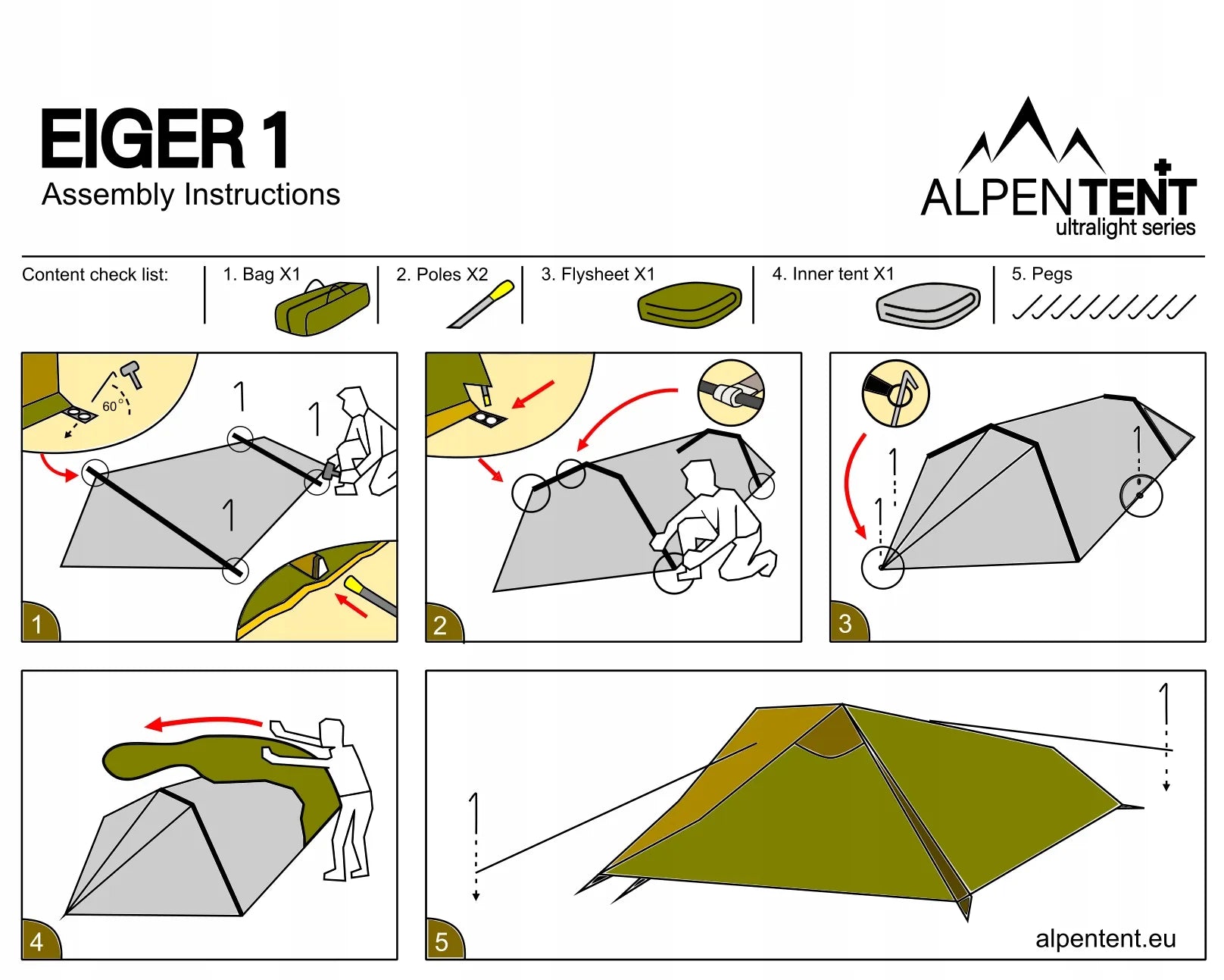 AlpenTent EIGER 1 vienvietė palapinė, ultralengva, 1,5 kg