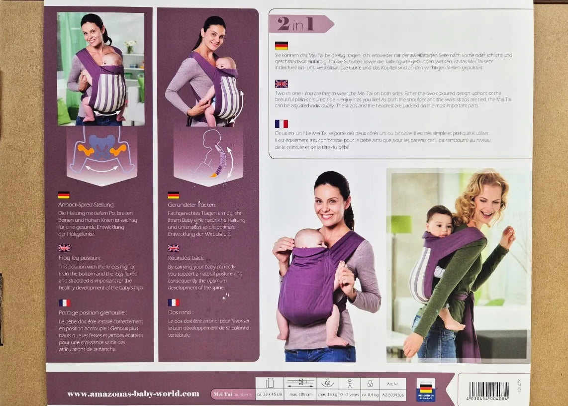AMAZONAS Mei Tai „blueberry“ kūdikio nešioklė, iki 15 kg