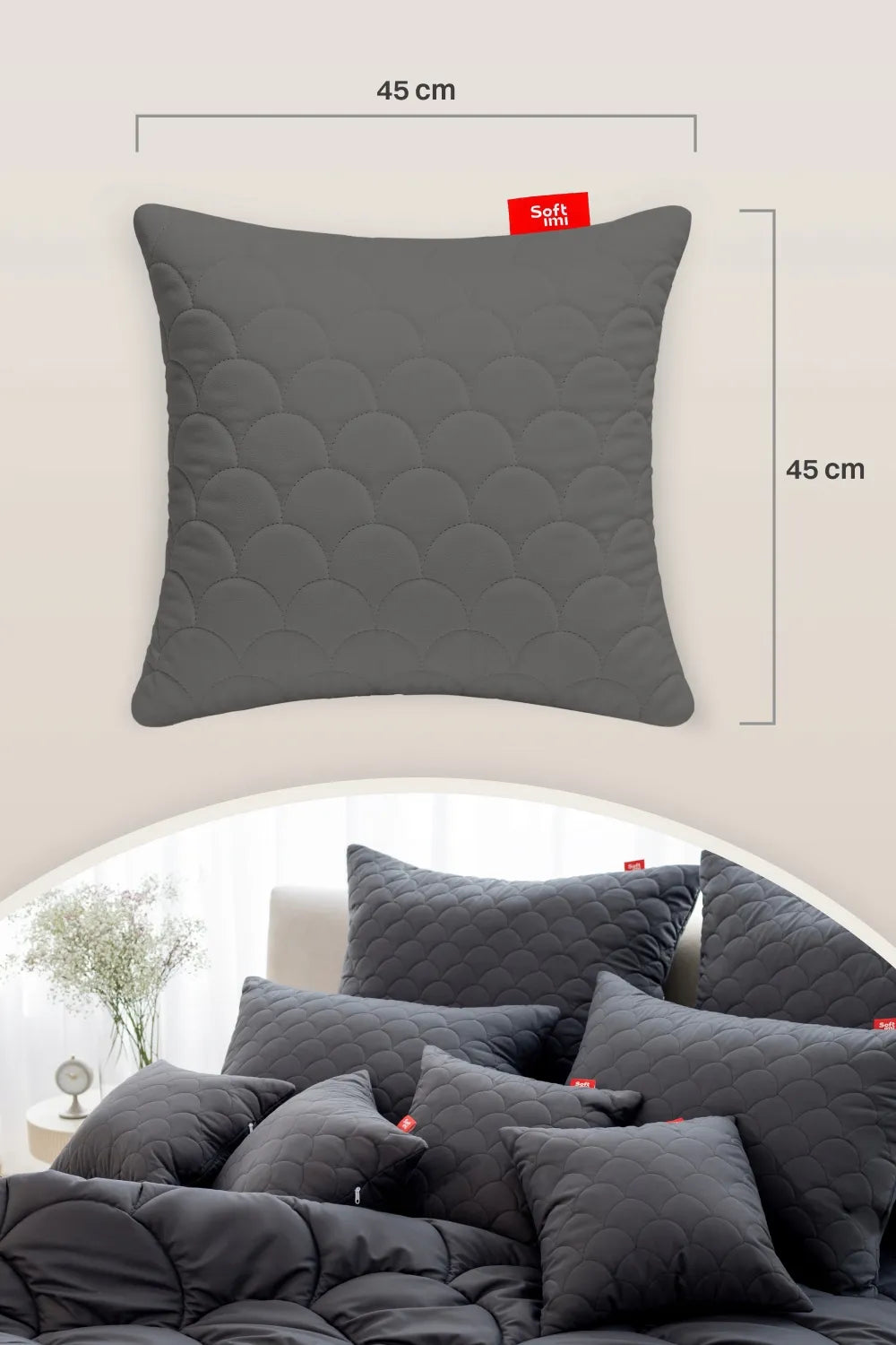 ANTIALERGINĖ PAGALVĖ 2X45X45cm KOMPLEKTAS MIEGOJIMUI DYGSNIUOTA PILKA IŠ LENKIJOS