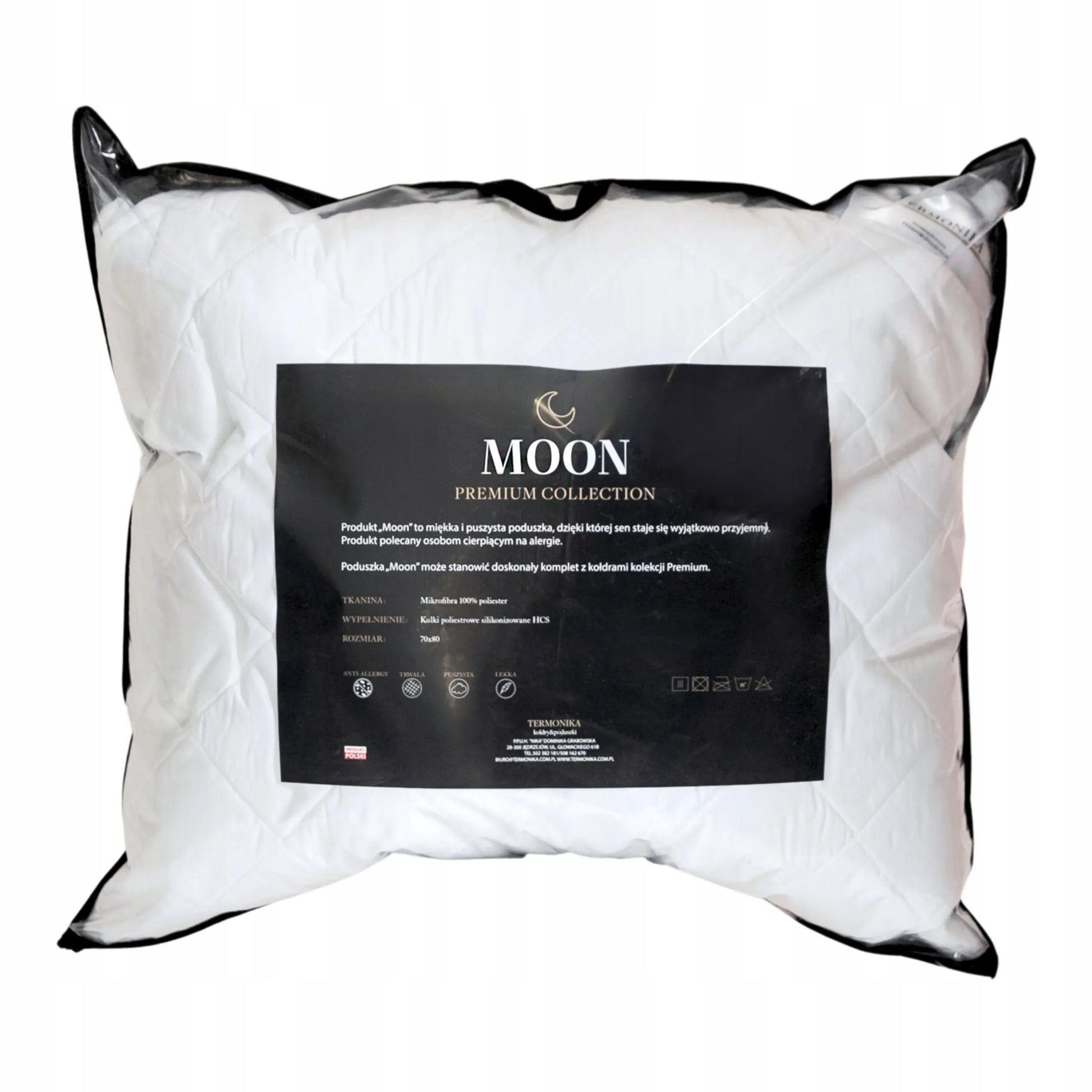 Antialerginė pagalvė 70x80 didelė dygsniuota balta pūkuota MOON