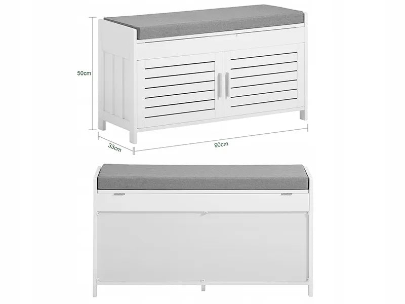Apmušta batų spintelė su sėdyne ir organizatoriumi SoBuy FSR102-W, 90 cm