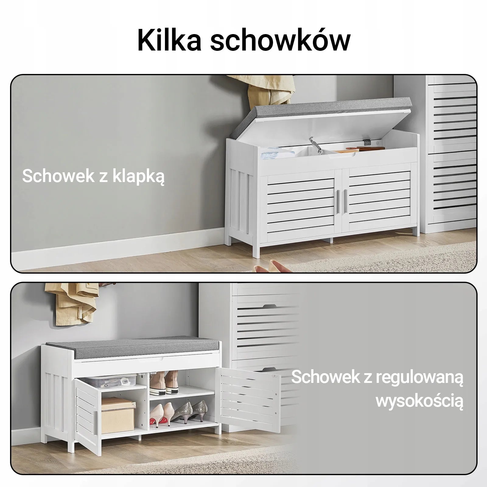 Apmušta batų spintelė su sėdyne ir organizatoriumi SoBuy FSR102-W, 90 cm