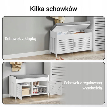 Apmušta batų spintelė su sėdyne ir organizatoriumi SoBuy FSR102-W, 90 cm