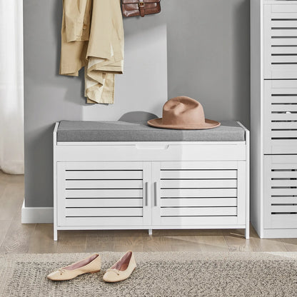 Apmušta batų spintelė su sėdyne ir organizatoriumi SoBuy FSR102-W, 90 cm