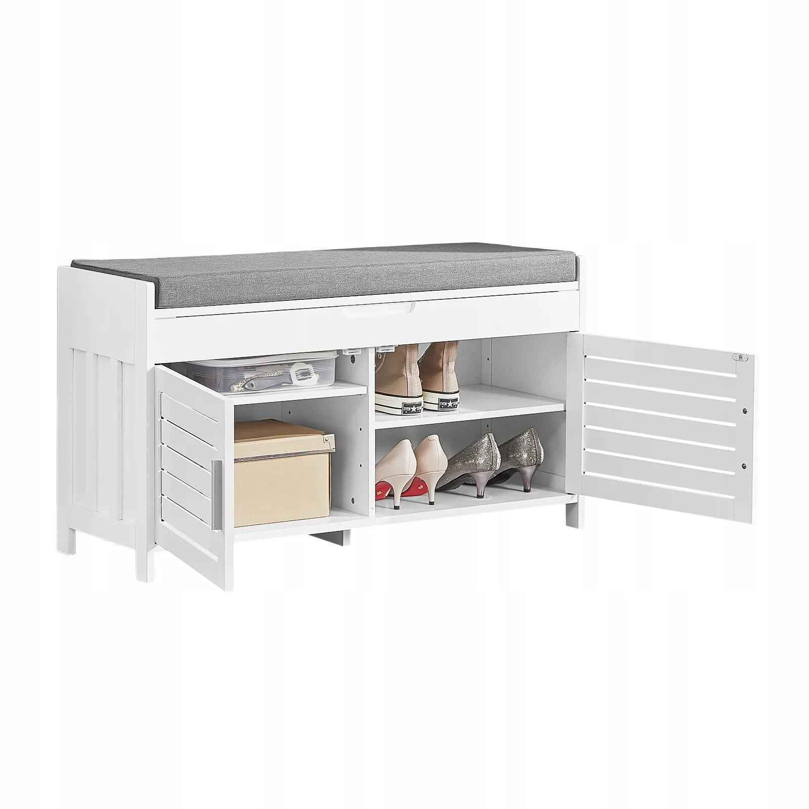 Apmušta batų spintelė su sėdyne ir organizatoriumi SoBuy FSR102-W, 90 cm