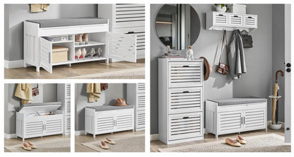 Apmušta batų spintelė su sėdyne ir organizatoriumi SoBuy FSR102-W, 90 cm