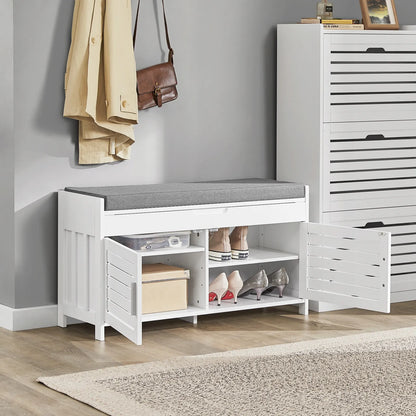 Apmušta batų spintelė su sėdyne ir organizatoriumi SoBuy FSR102-W, 90 cm
