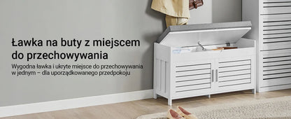 Apmušta batų spintelė su sėdyne ir organizatoriumi SoBuy FSR102-W, 90 cm