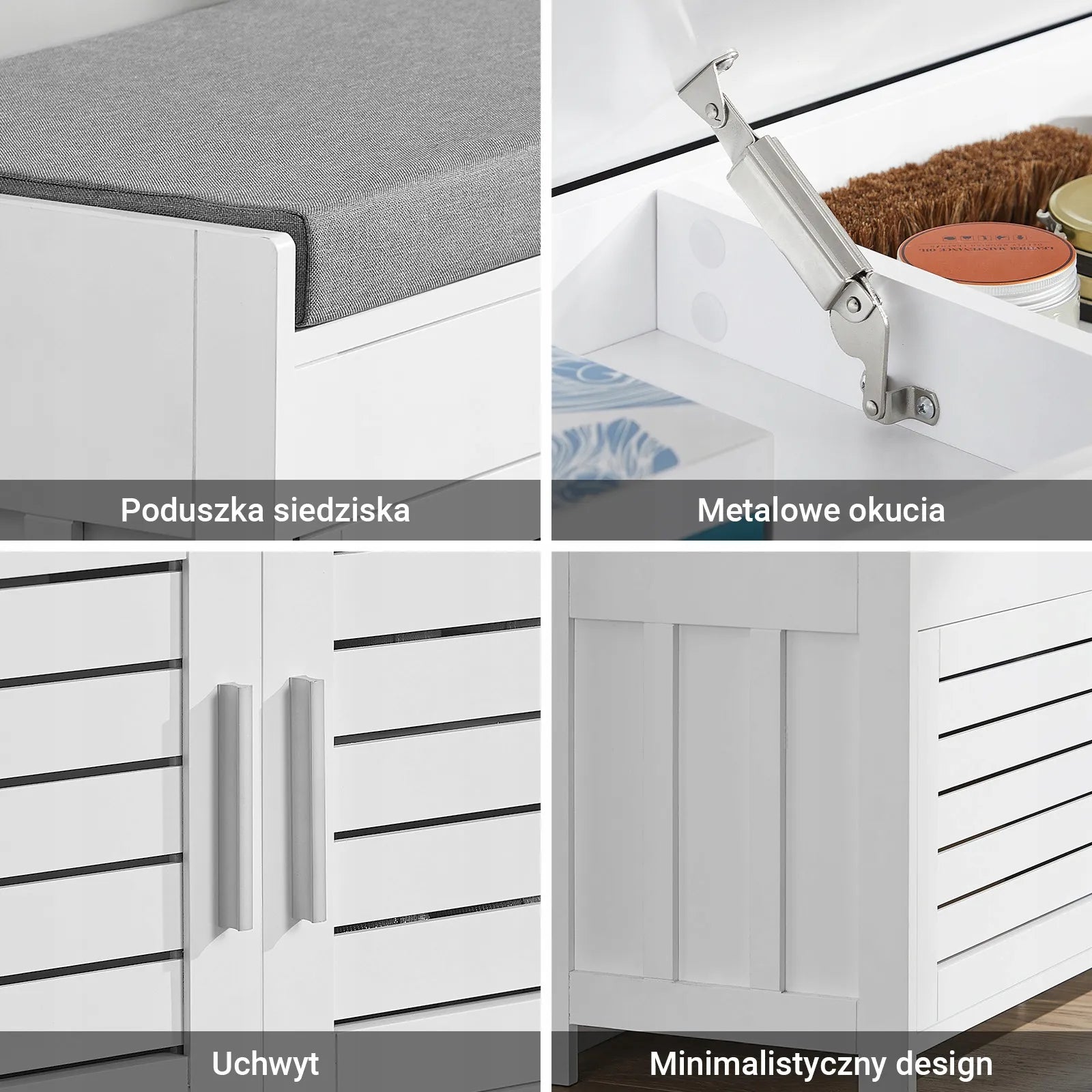 Apmušta batų spintelė su sėdyne ir organizatoriumi SoBuy FSR102-W, 90 cm
