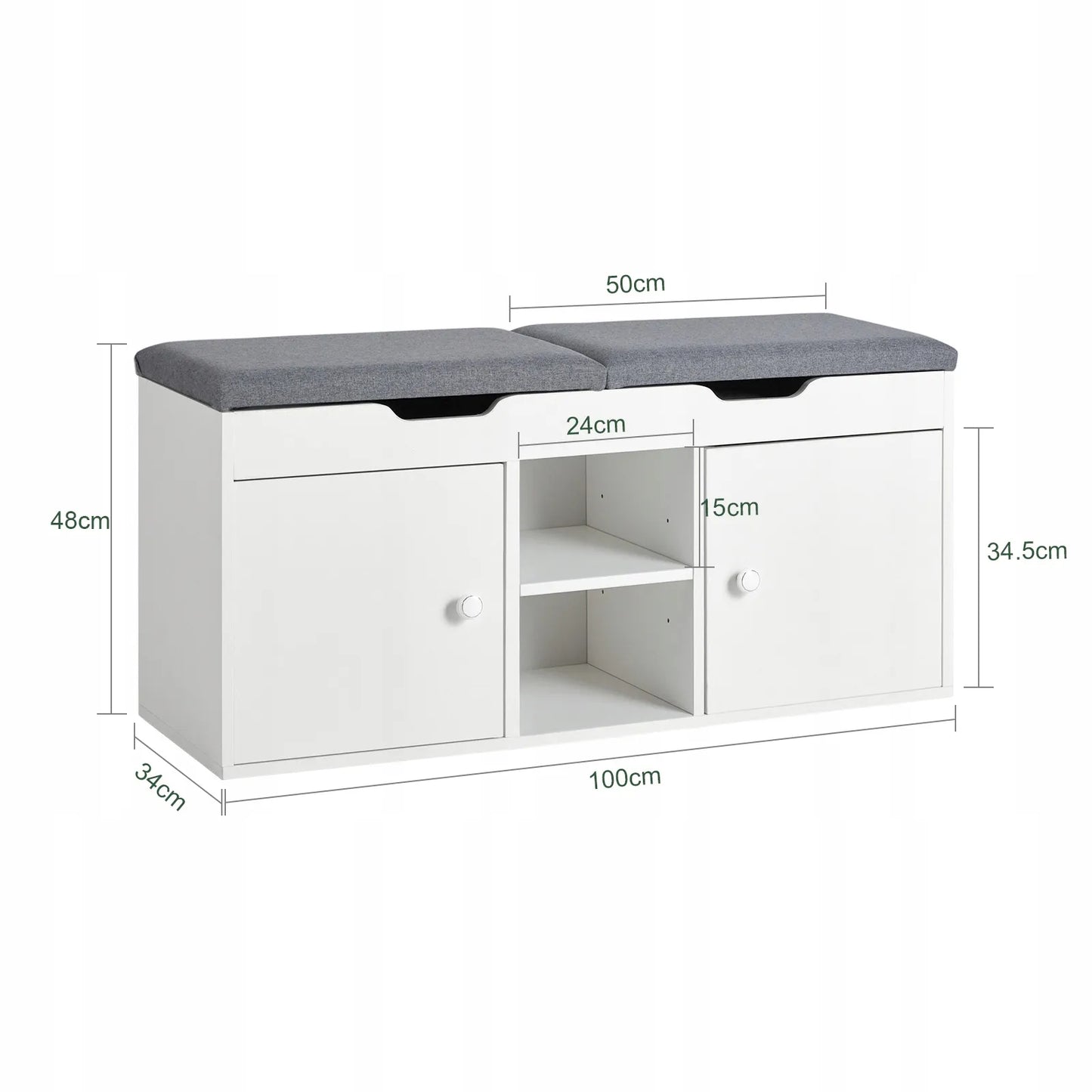 Apmuštas batų suoliukas su sėdyne lentyna 100x34x48cm FSR96-W