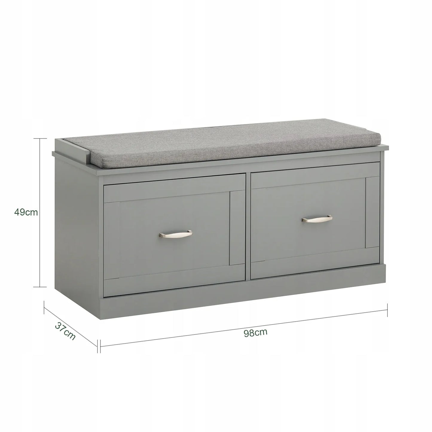 Apmuštas suoliukas batų dėžė pilka su 2 durelėmis 98x37x49cm FSR131-HG