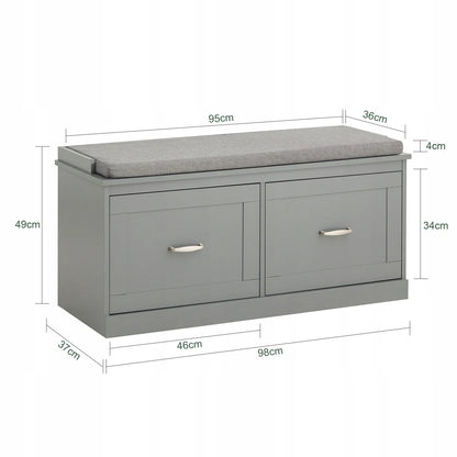 Apmuštas suoliukas batų dėžė pilka su 2 durelėmis 98x37x49cm FSR131-HG