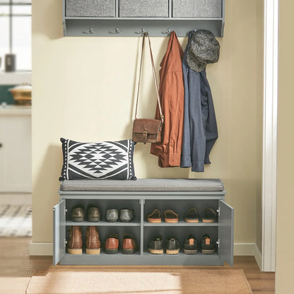 Apmuštas suoliukas batų dėžė pilka su 2 durelėmis 98x37x49cm FSR131-HG