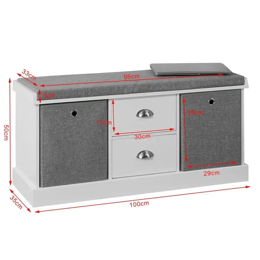 Apmuštas suoliukas batų spintelė su 2 krepšiais ir 2 stalčiais 100x35x50cm FSR66-HG