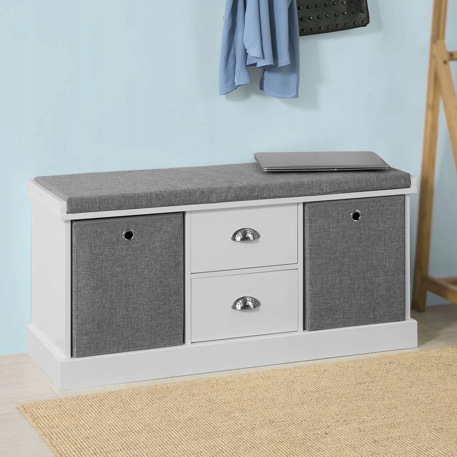 Apmuštas suoliukas batų spintelė su 2 krepšiais ir 2 stalčiais 100x35x50cm FSR66-HG