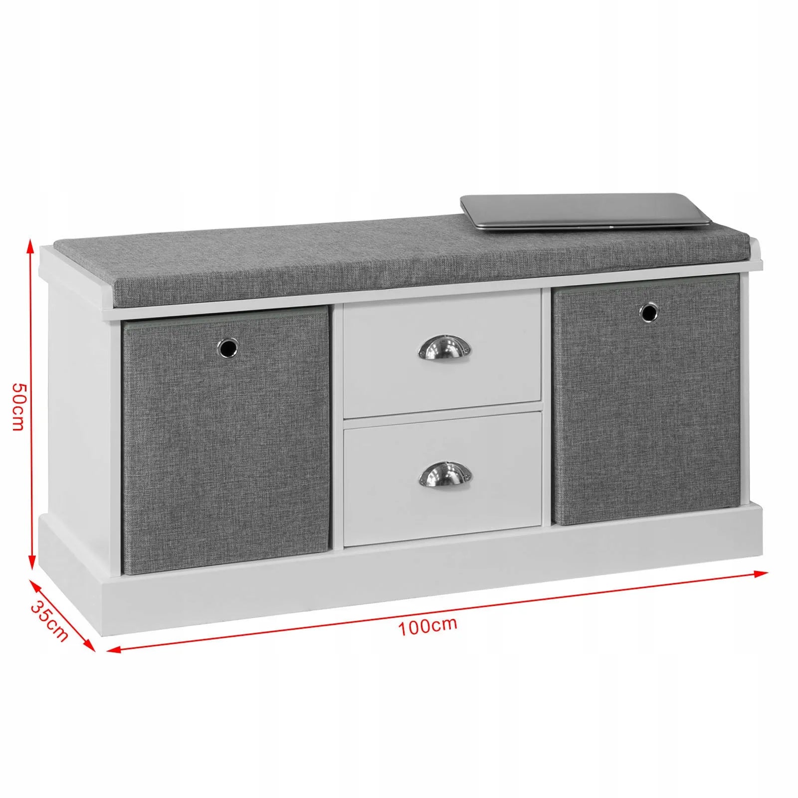 Apmuštas suoliukas batų spintelė su 2 krepšiais ir 2 stalčiais 100x35x50cm FSR66-HG