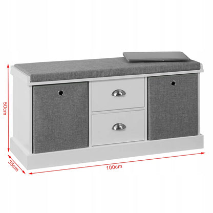Apmuštas suoliukas batų spintelė su 2 krepšiais ir 2 stalčiais 100x35x50cm FSR66-HG