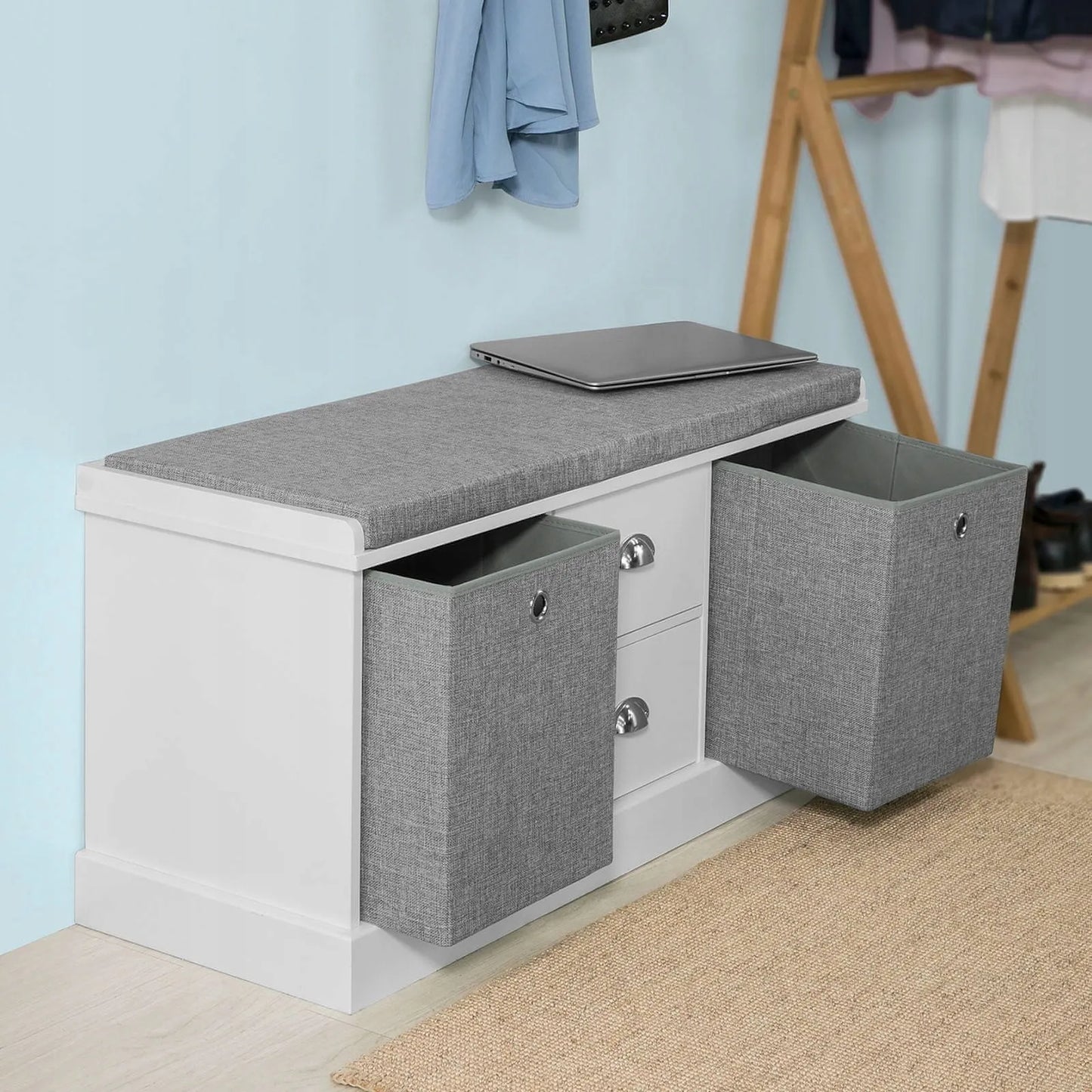 Apmuštas suoliukas batų spintelė su 2 krepšiais ir 2 stalčiais 100x35x50cm FSR66-HG
