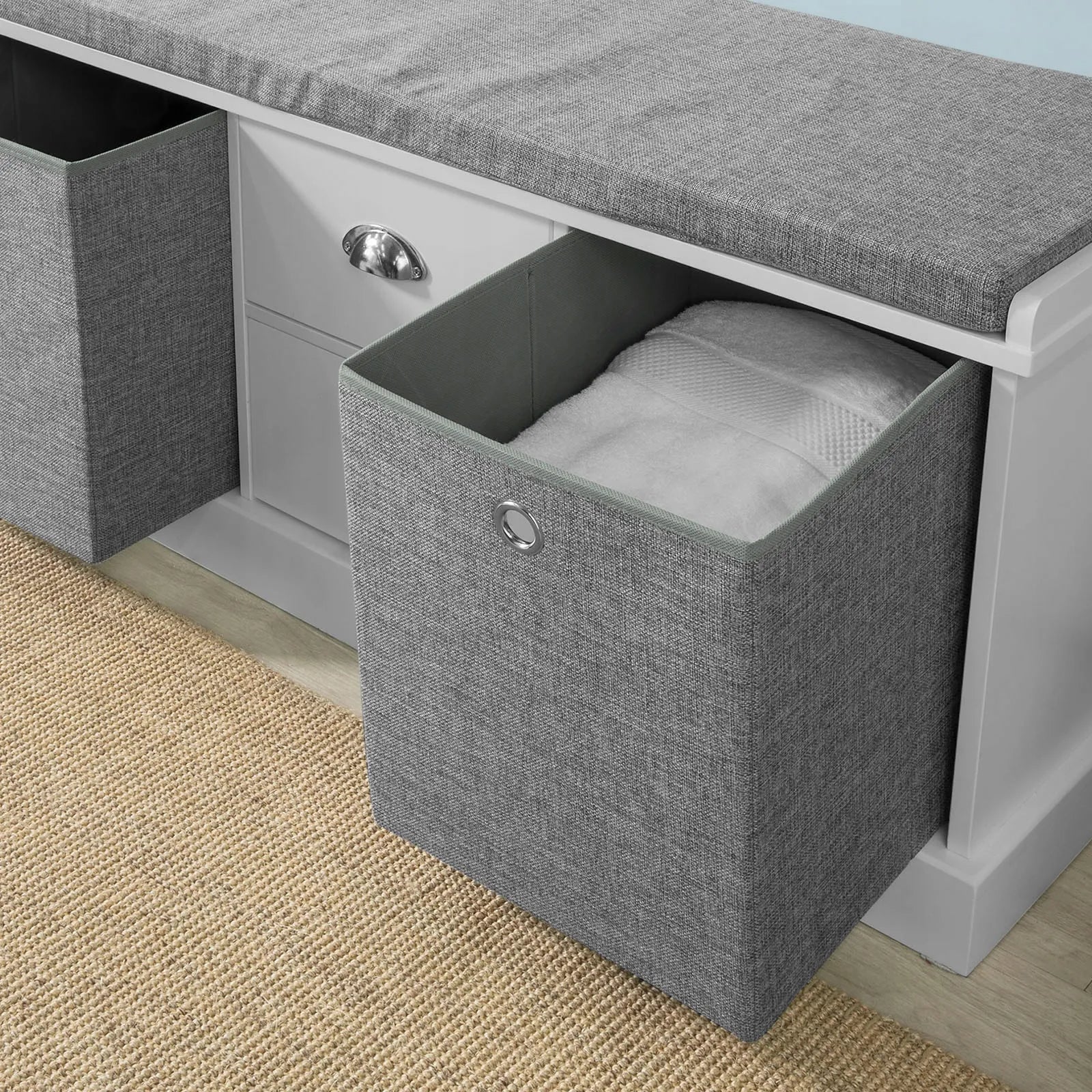 Apmuštas suoliukas batų spintelė su 2 krepšiais ir 2 stalčiais 100x35x50cm FSR66-HG