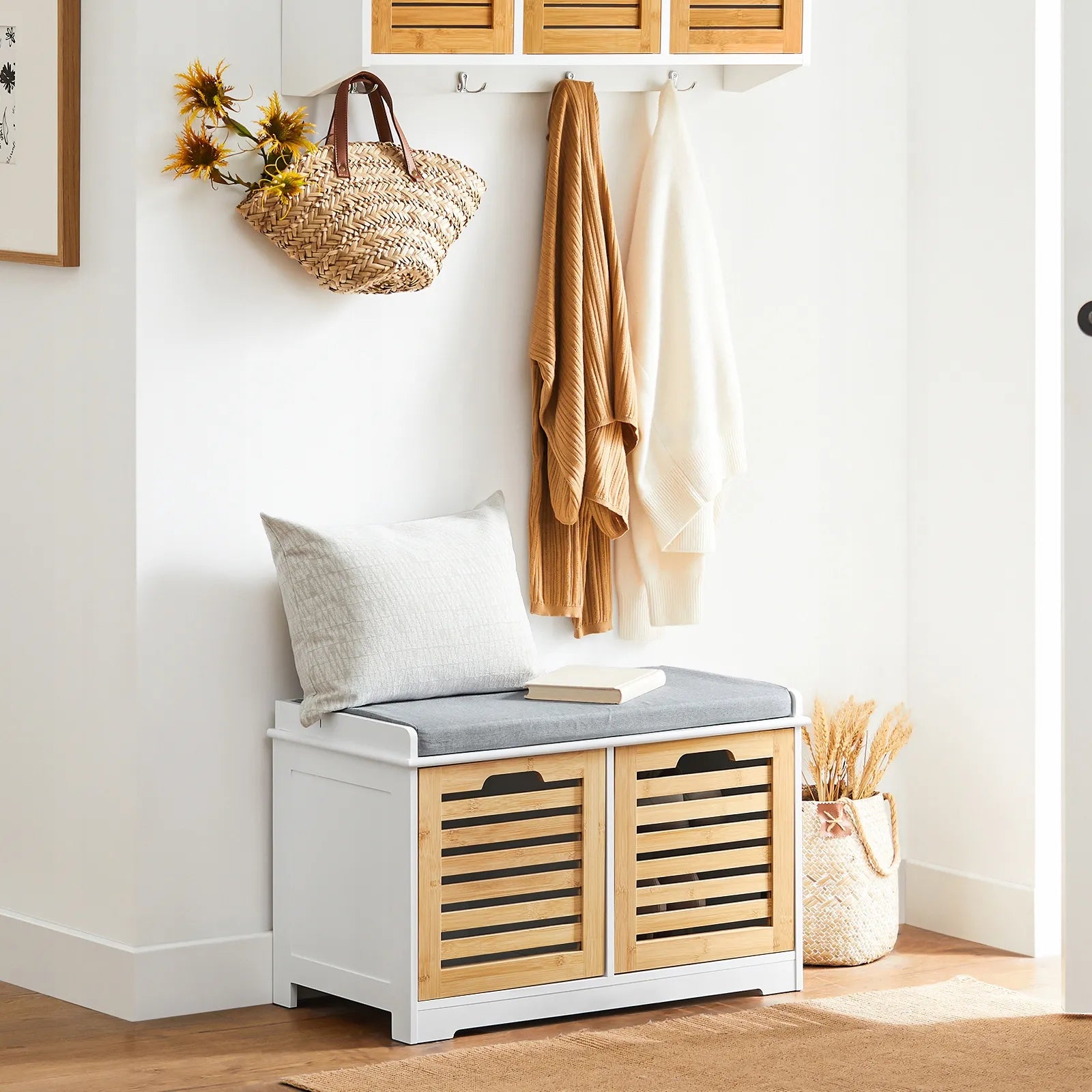 Apmuštas suoliukas batų spintelė su daiktadėže akacijos spalvos 71x35cm FSR23-II-WN