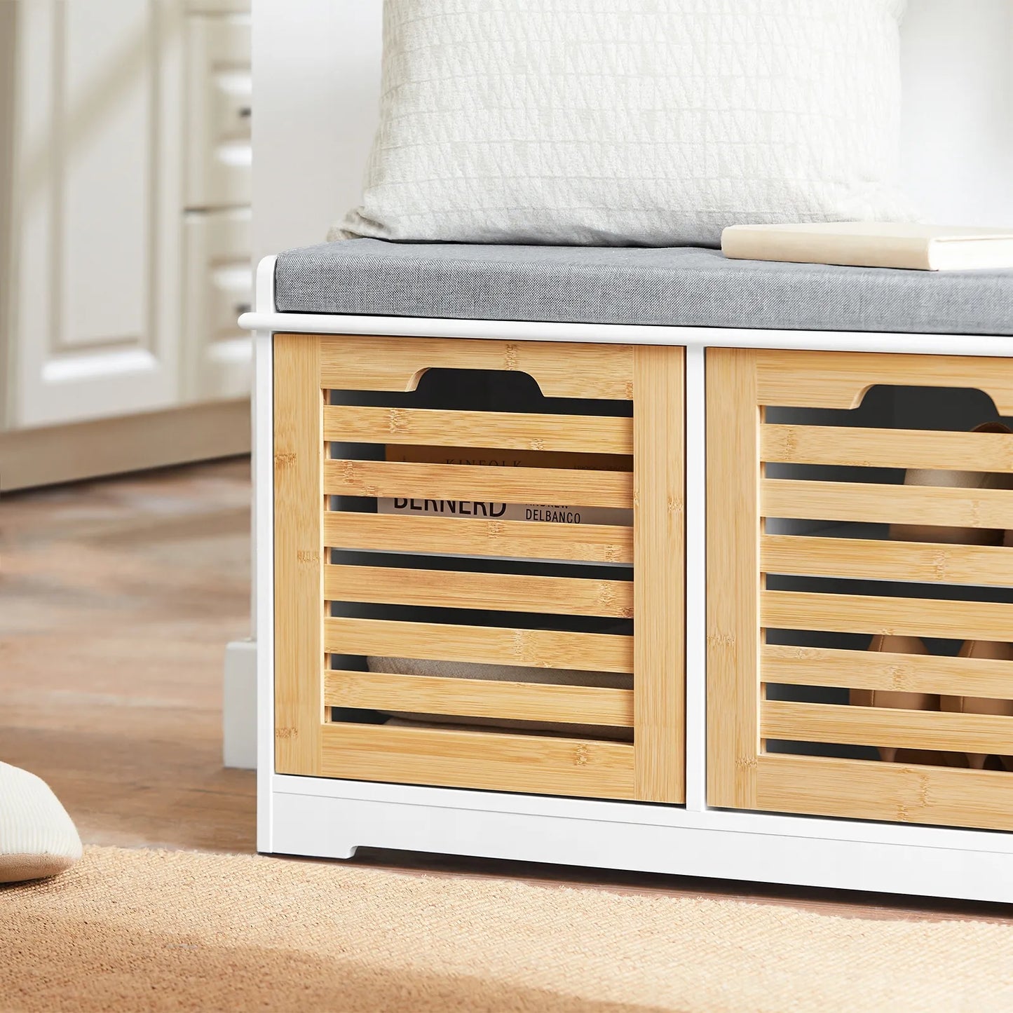 Apmuštas suoliukas batų spintelė su daiktadėže akacijos spalvos 71x35cm FSR23-II-WN