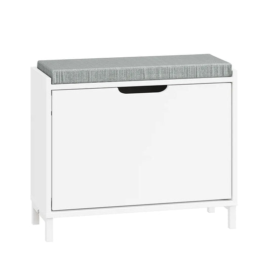 Apmuštas suoliukas batų spintelė su sėdyne balta 60x24x52cm FSR151-K-W