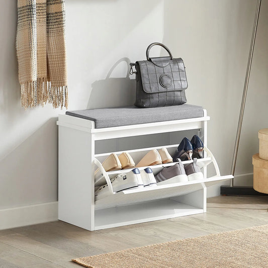 Apmuštas suoliukas ir batų spintelė prieškambariui SoBuy 62 cm FSR98-W