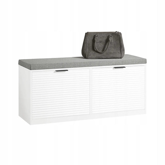 Apmuštas suoliukas SoBuy balta batų spintelė su 2 atvartais 105x35x48cm FSR147-W