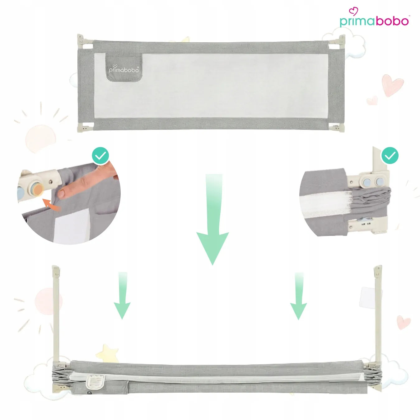 Apsauginis lovos barjeras PRIMABOBO CLASSIC 200 cm, pilkas