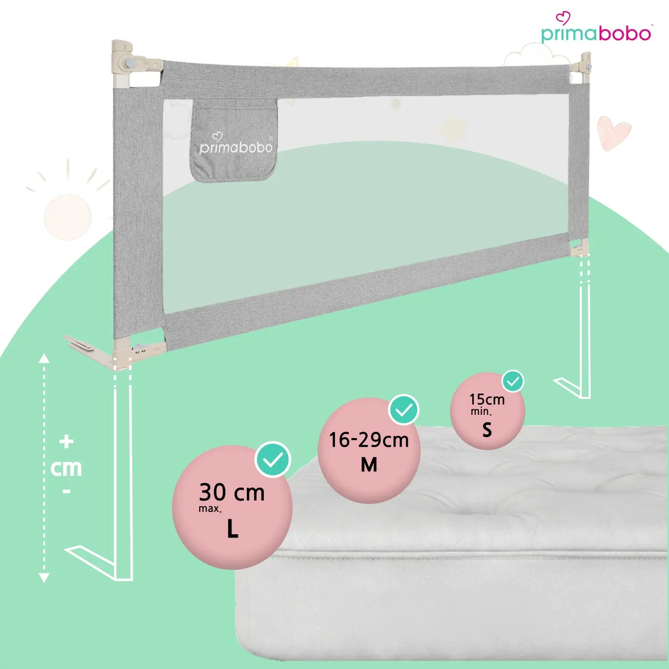 Apsauginis lovos barjeras PRIMABOBO CLASSIC 200 cm, pilkas