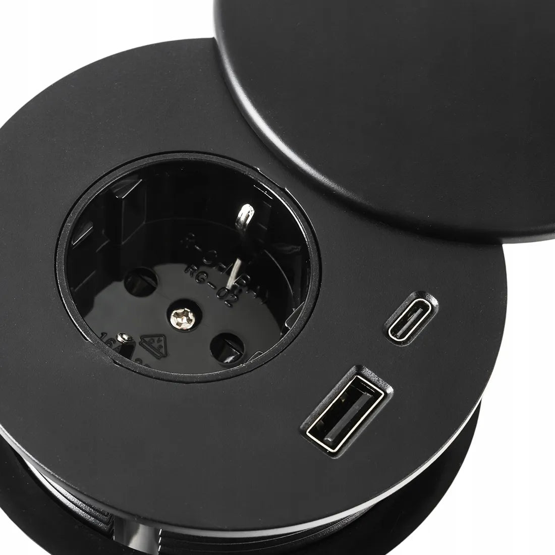 Apvalus įmontuojamas stalinis lizdas Spacetronik USB-C USB-A Schuko F tipo