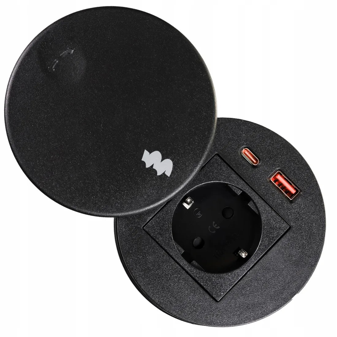 Apvalus įmontuojamas stalinis lizdas Spacetronik USB-C USB-A Schuko F tipo