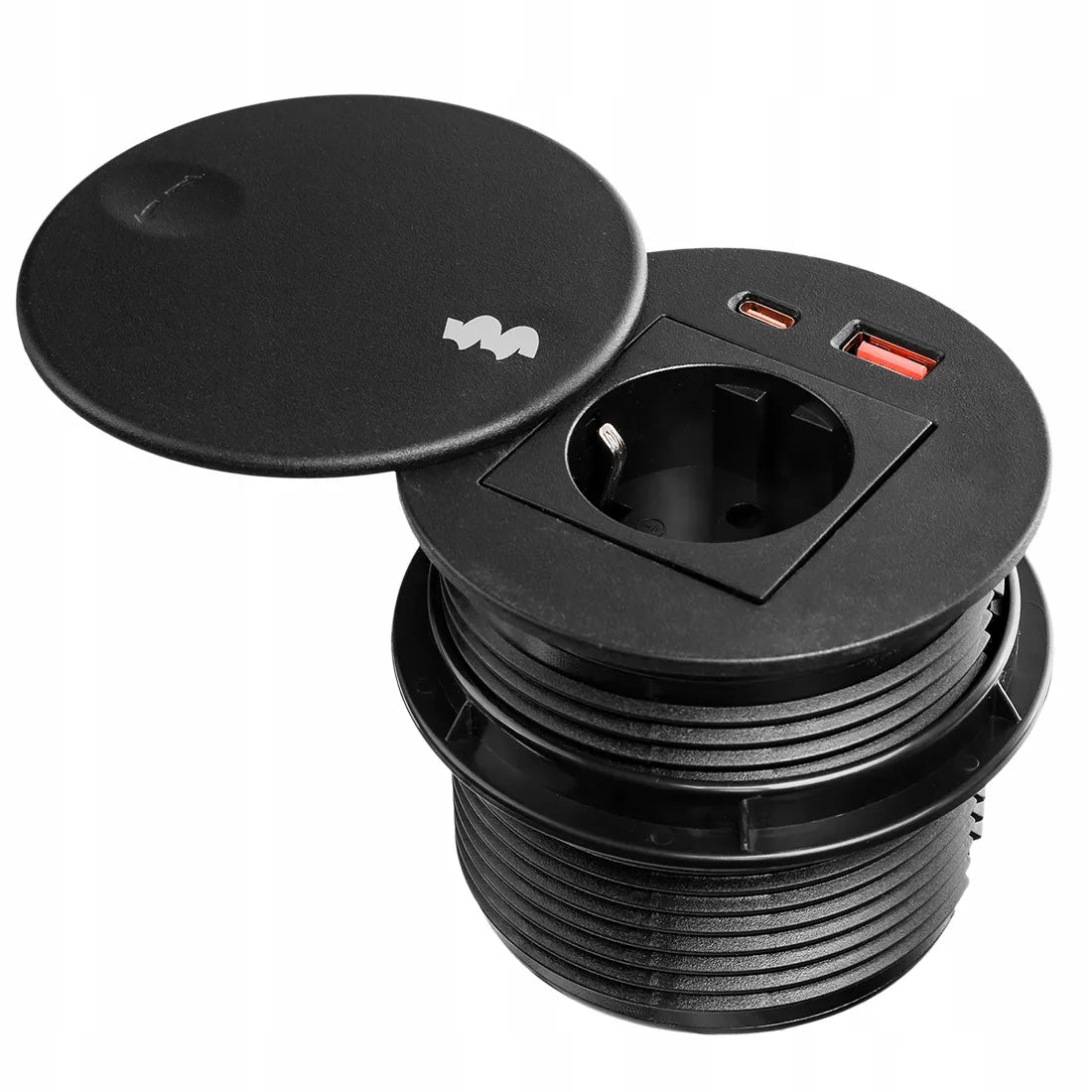 Apvalus įmontuojamas stalinis lizdas Spacetronik USB-C USB-A Schuko F tipo