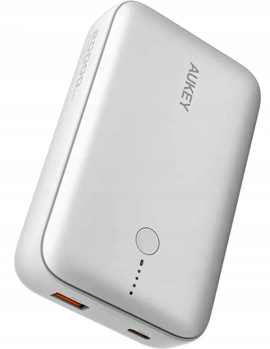 Aukey PB-Y57 Frozen White mini išorinis akumuliatorius 20000mAh PD QC 3.0 USB-C 22.5W LED