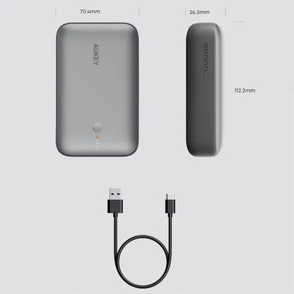 Aukey PB-Y57 Spark Mini išorinis akumuliatorius 20000mAh PD QC 3.0 USB-C 22.5W LED + laidas