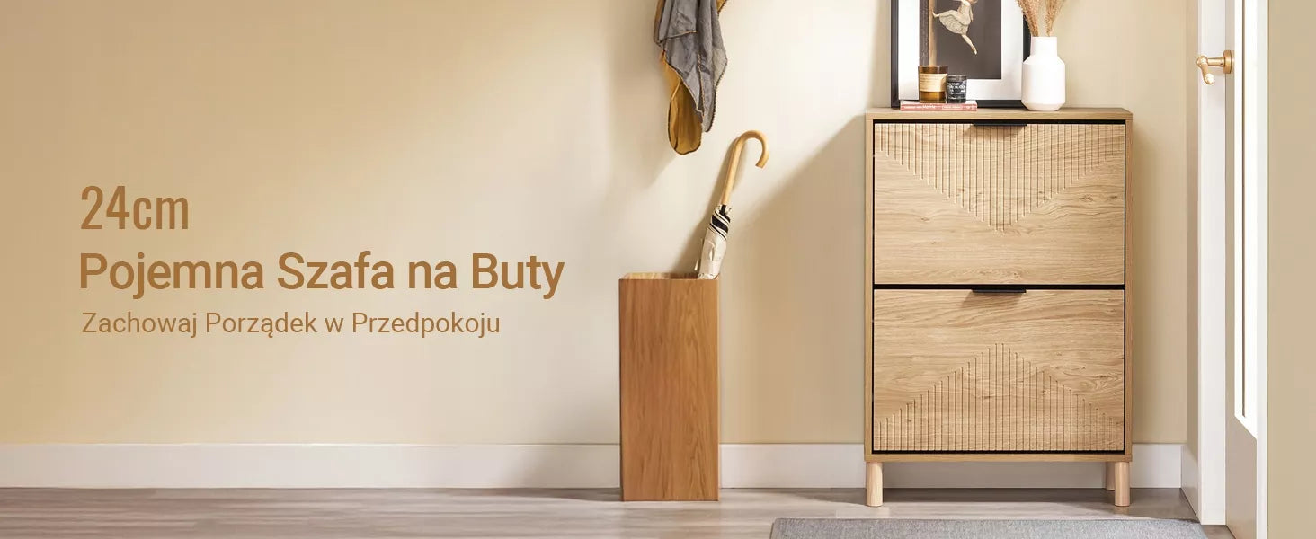 Aukšta batų spintelė su 2 skyriais, ąžuolo spalvos, prieškambario lentyna 60x24cm FSR200-II-N