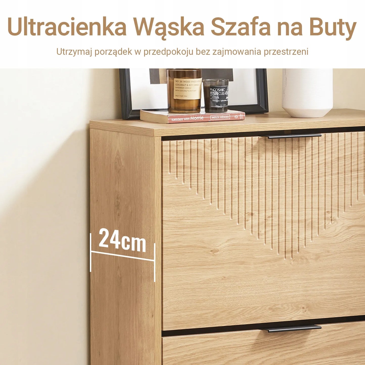Aukšta batų spintelė su 2 skyriais, ąžuolo spalvos, prieškambario lentyna 60x24cm FSR200-II-N