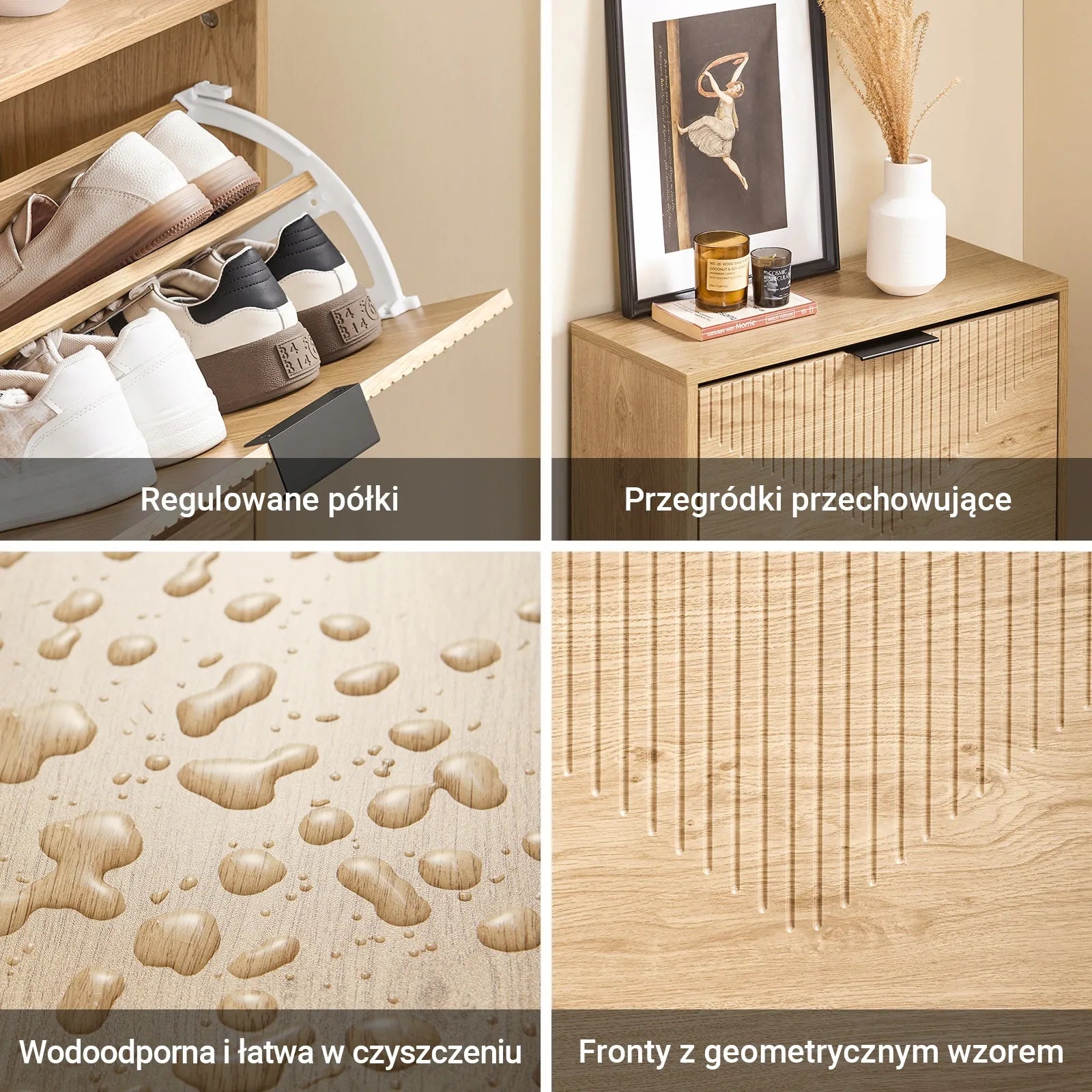 Aukšta batų spintelė su 2 skyriais, ąžuolo spalvos, prieškambario lentyna 60x24cm FSR200-II-N
